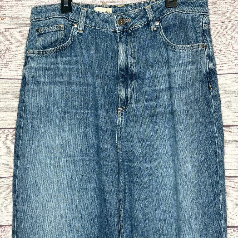 Pilcro Solene High Rise Wide Leg Ruffle Flare Blue Denim Jeans Size 30 Tall - Picture 9 of 15
